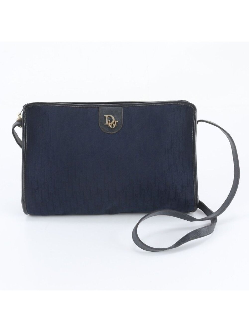 Dior Vintage Trotter Leather Shoulder Bag Crossbody Navy